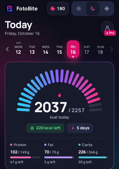 The Today screen in the dark theme