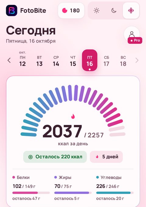 Экран «Сегодня» в розовой теме